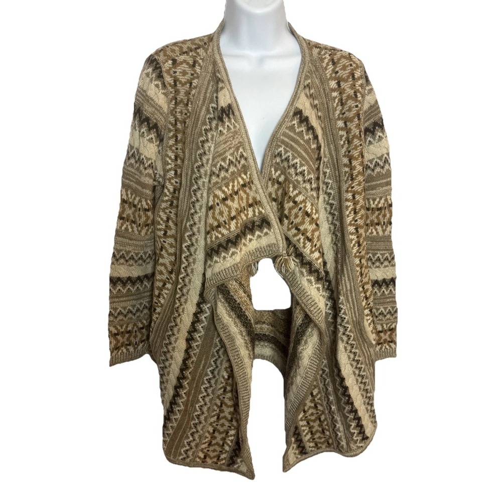 J Jill Womens Small‎ Wool Alpaca Aztec Tribal Asymmetrical Open Cardigan Sweater